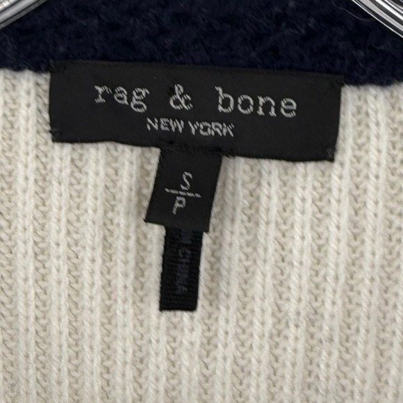 Rag & Bone Striped Cardigan Women Small Ivory Navy Blue Merino Wool Gold Button - Picture 3 of 11